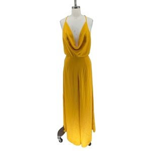 01521 Selfie Leslie Cowl Neck Satin Jumpsuit Yellow Size Medium preppy summer